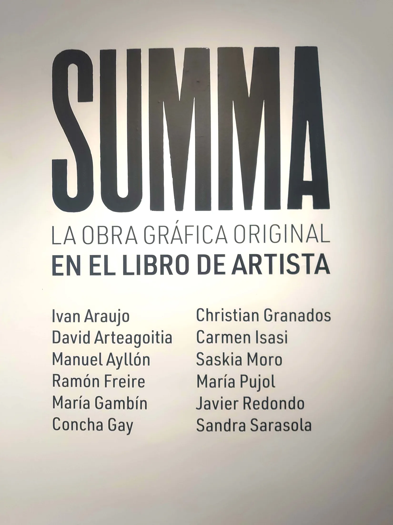 Cartel de Summa con la lista de los doce artistas participantes